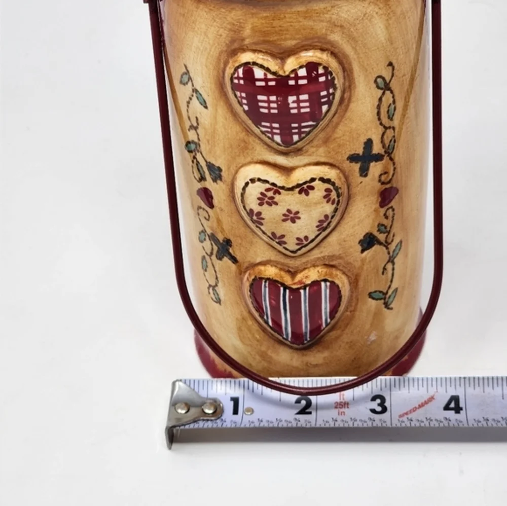 Patchwork Red Pottery Water Carrier/Vase With Handle YellowRedGreenWhite‎